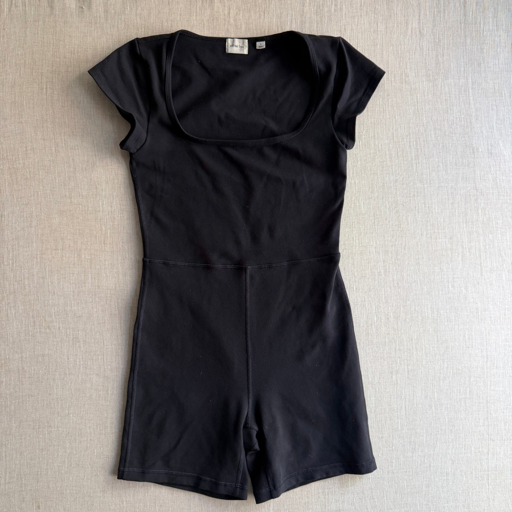Wilfred Theodora Romper Athletic Short Sleeve Square Neck Black Small